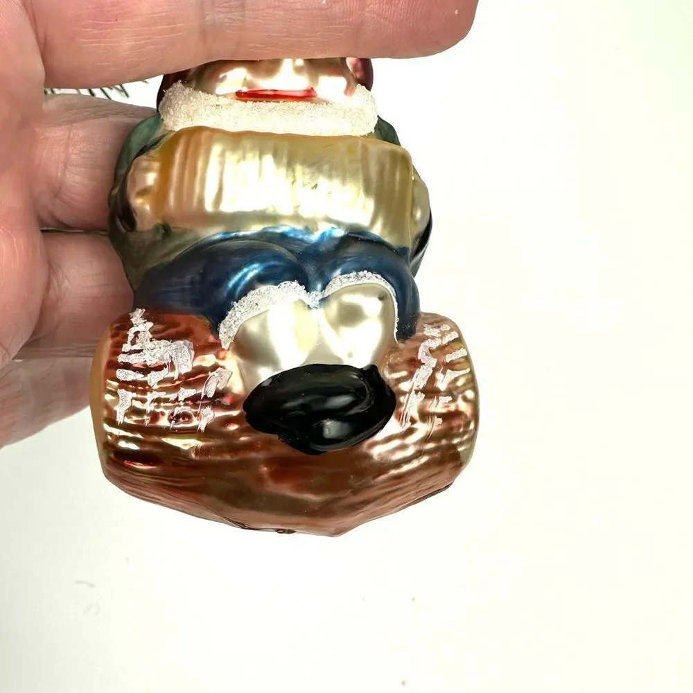 INGE GLAS Germany Glass Christmas Ornament Gnome On Log Playing Accordion